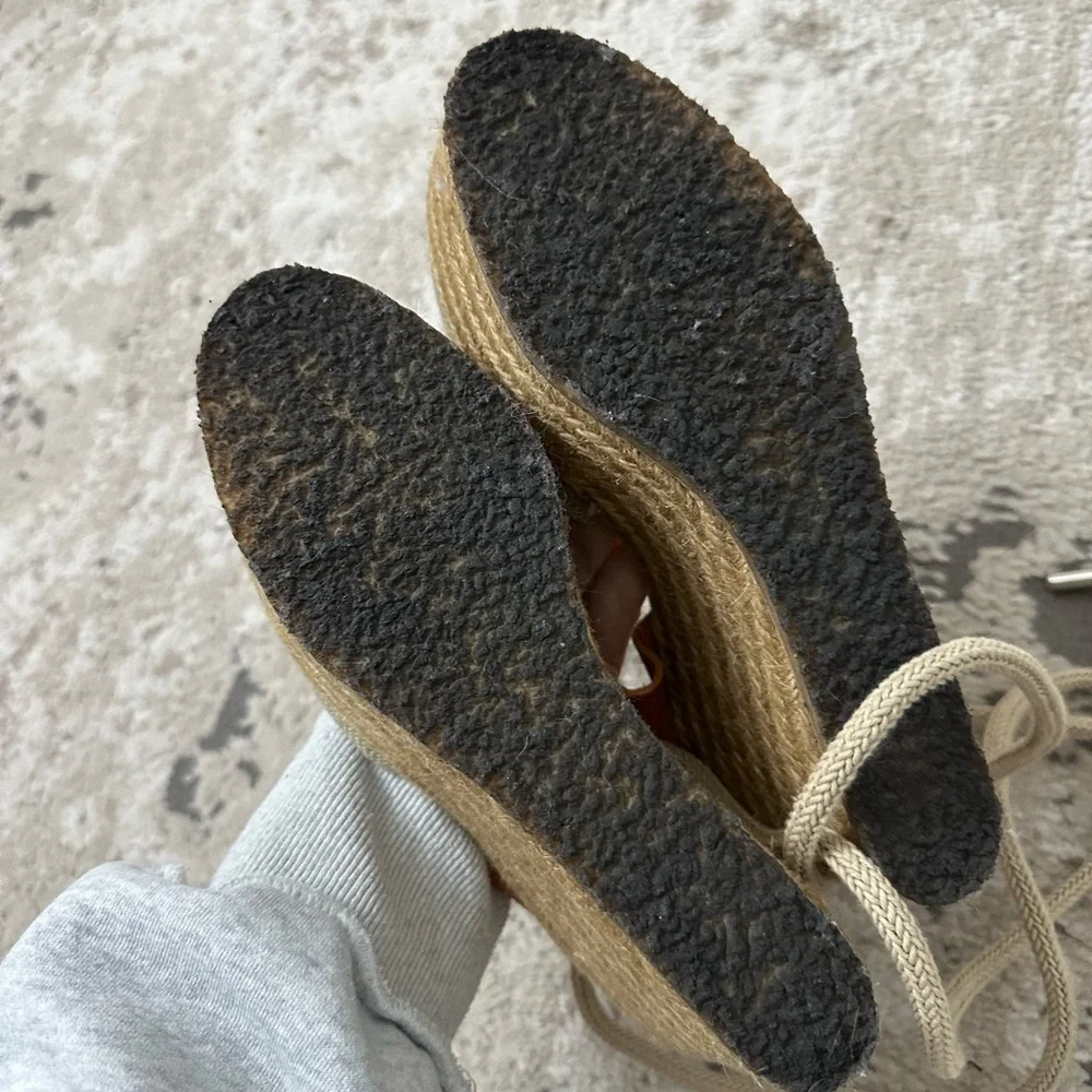 Chloe Lauren Espadrille Beige Suede Wedge Sandals Size 38 - Picture 6 of 7